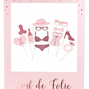 Kit photobooth avec cadre EVJF rose gold 12 accessoires